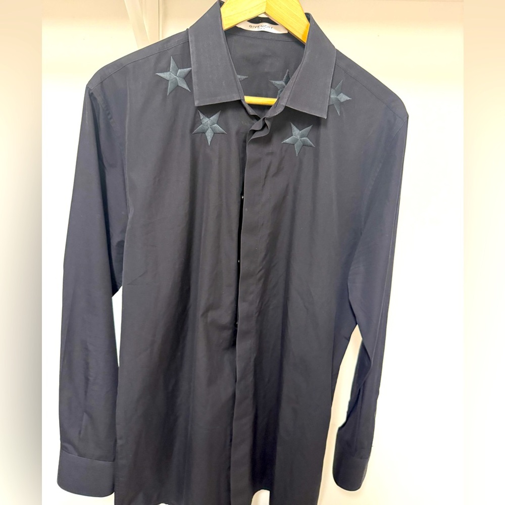 Men's Givenchy Embroidered Stars Black Shirt Size 42
